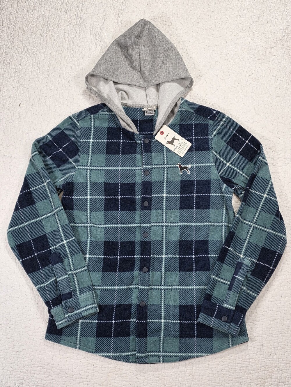 NWT The Black Dog Youth Plaid Hooded Microfleece Shacket Button-Up Jacket